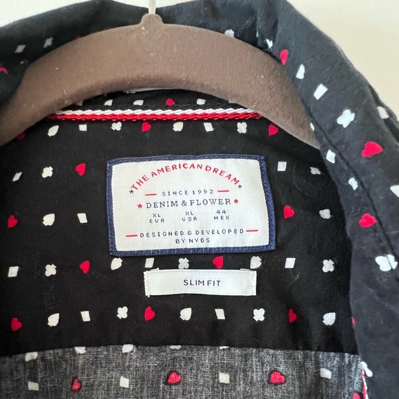 The American Dream, black short sleeve button up shirt with spades, hearts print - Picture 2 of 4